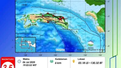 Gempa Berkekuatan 3,5 SR Guncang Wilayah Barat Bula, SBT